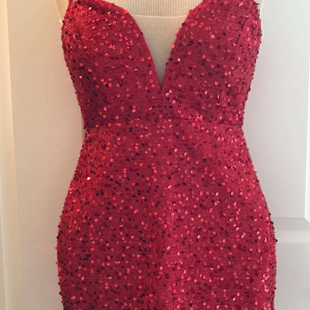 Red Sequins Mini Dress